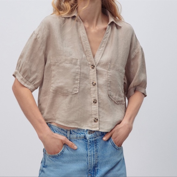 Zara Tops - Zara cropped linen shirt. Size L